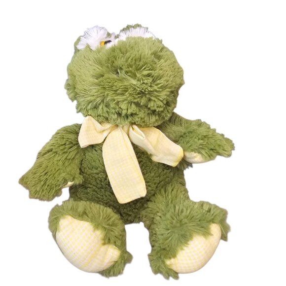 Animal Adventure‎ Green Frog Plush Stuffed Animal Yellow Gingham Bow 11" 2012 - Picture 2 of 10